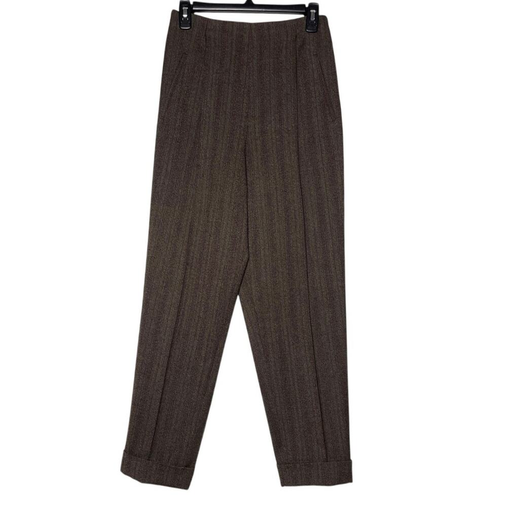 RALPH LAUREN PURPLE LABEL Women’s Brown Chevron Cuffed Wool Pant - Picture 1 of 5